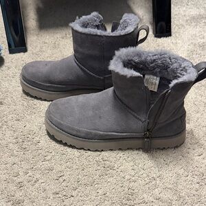 UGG Gray Suede Ankle Boots with Fur Lining
